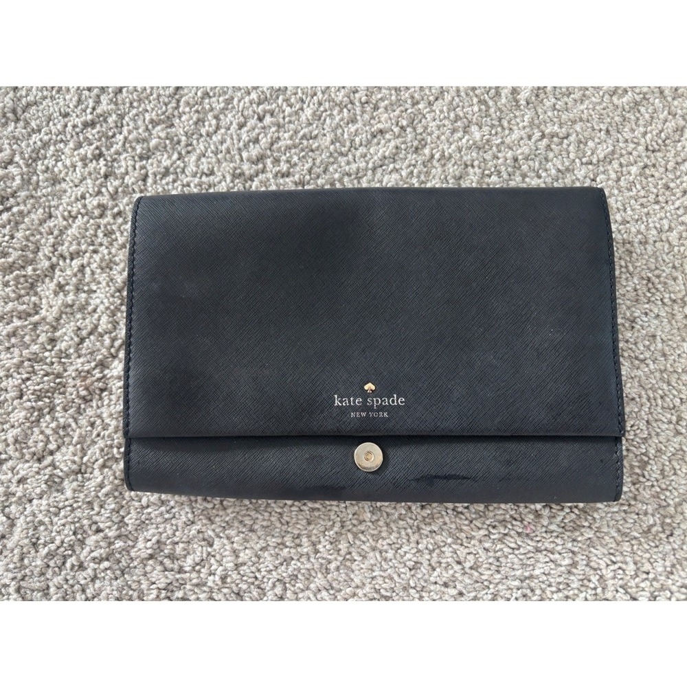 Kate‎ Spade Clutch Wallet Women OS Black Saffiano Leather Magnetic Snap Foldover